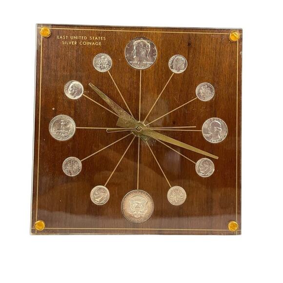 1964 Last United States Silver Coinage Analog Clock #72 Walnut MCM Numismatic - Picture 1 of 11